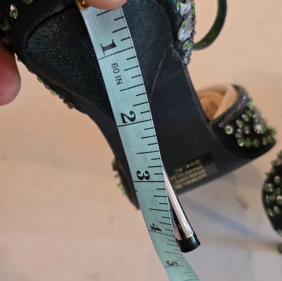 Marichi Mani Heels 8.5 Women Green Metallic Rhinestone Stiletto Party Bridal - Picture 10 of 15